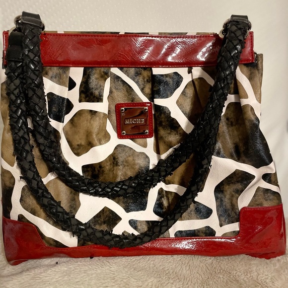 Miche Lexi Prima Red and Brown Animal Print Base bag and Shell - Picture 1 of 6